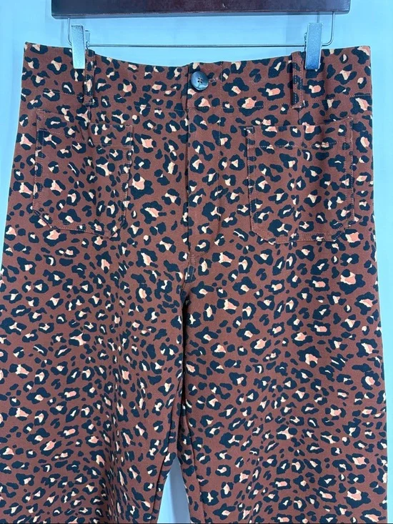 Maeve The Colette Leopard Print Crop Wide Leg Pants in Brown - Size 32 - Picture 4 of 8